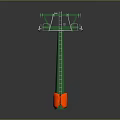 Green Pole Electrical Structure With Red Base Metal Frame And Wires 3d model