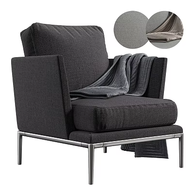 Modern Dark Gray Fabric Single Seater Sofa With Cozy Blanket And Metal Legs 3d model