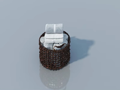 Modern Hinged Door With Wicker Basket Holding Stacked White Towels 3d model