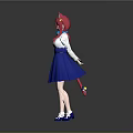 Game Anime Character With Pink Hair Cat Ears White Top Blue Skirt And Red Tail