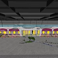 Glass Roof Plaza With Purple Spargo's Signage People Walking On Stone Paved Ground