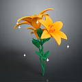 Cartoon Scene Featuring Orange Lilies With Green Stem And Leaves And White Sparkles