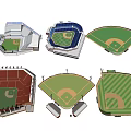 Different Baseball Stadium Sports Facility Designs With Seating Areas And Field Layouts