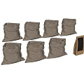 Rustic Farmhouse Decorative Ornament Set With Seven Burlap Grain Sacks And Mini Chalkboard