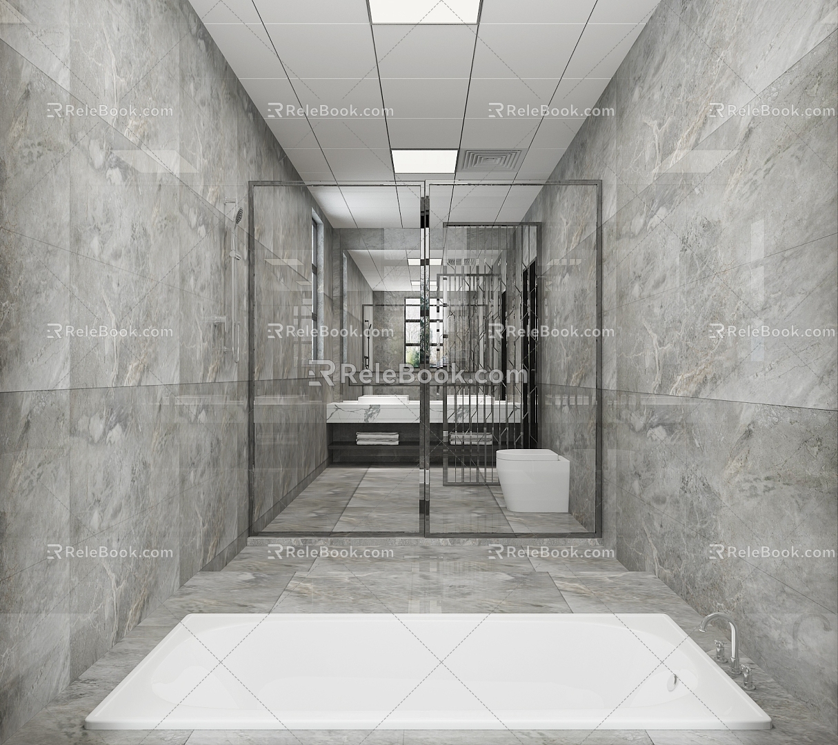 Villa Bathroom Bathtub Toilet 3d model