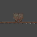 Rusty Old Mine Cart on Railway Track with Metal Wheels