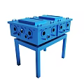 Blue Industrial Mechanical Device With Square Components And Multiple Holes On Stand 3d model