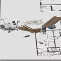 Wooden Planks And Construction Tools On Architectural Plans With Tape Measure Pencils And Spools