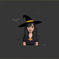 Witch Themed Game And Movie Character With Black Hat Yellow Belt And Bats