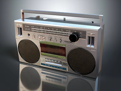 Classic Vintage Silver Boombox with Large Speakers Control Panel Handle and Retro Style 3d model