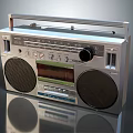 Classic Vintage Silver Boombox with Large Speakers Control Panel Handle and Retro Style