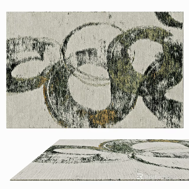 Artistic Square Rug With Multiple Circular Patterns In Neutral Tones 3d model