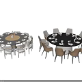 Modern Round Dining Table Set With Light And Dark Tabletops And Matching Chairs 3d model