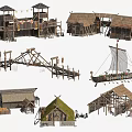 Chinese-style thatched cottage ancient architecture 3d model