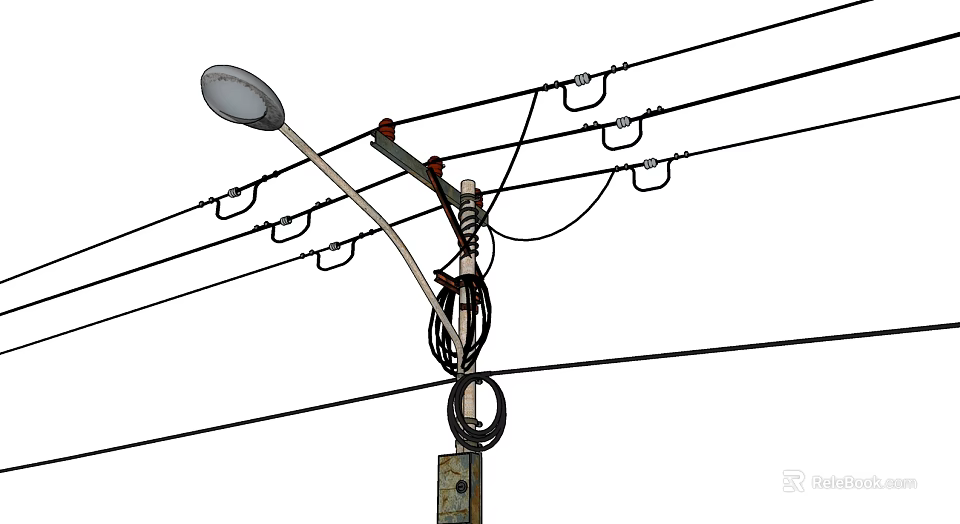 Road Infrastructure Featuring Utility Pole With Street Light And Electrical Wires 3d model 
