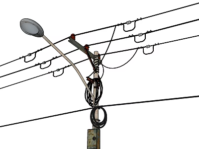 Road Infrastructure Featuring Utility Pole With Street Light And Electrical Wires 3d model