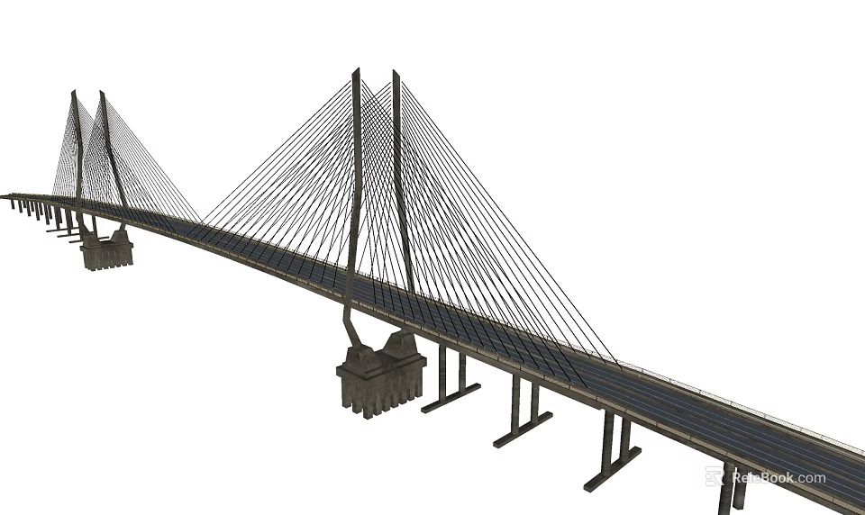 Modern Cable Stayed Bridge Design With Tall Pylons And Suspension Cables 3d model 