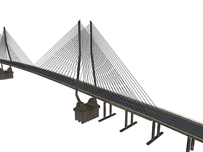 Modern Cable Stayed Bridge Design With Tall Pylons And Suspension Cables 3d model