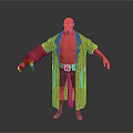 Game Movie Character Red Skinned Figure Wearing Yellow Long Coat Red Sleeveless Top