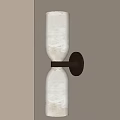 Elegant Wall Sconce With Double Cylindrical Glowing Marble Shades And Bronze Bracket