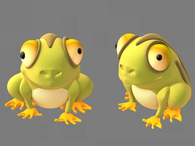 Two Cute Green Cartoon Reptiles With Yellow Eyes And Yellow Feet 3d model
