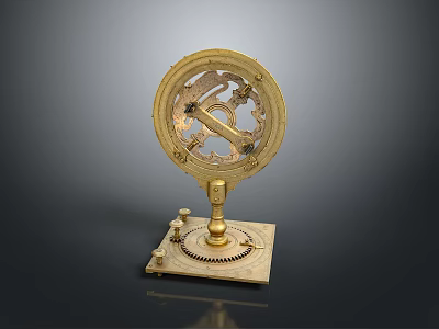 Golden Mechanical Device With Intricate Gears And Circular Scales On Square Base 3d model