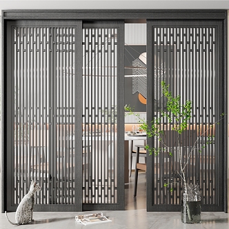 New Chinese-style sliding door 3d model