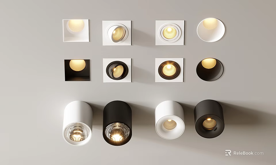 Modern Downlights And Spotlights With White Black Finish And Various Design Styles For Interior 3d model 