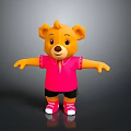 Cute Yellow Fur Cartoon Bear Doll Wearing Pink Shirt Black Shorts And Pink Shoes