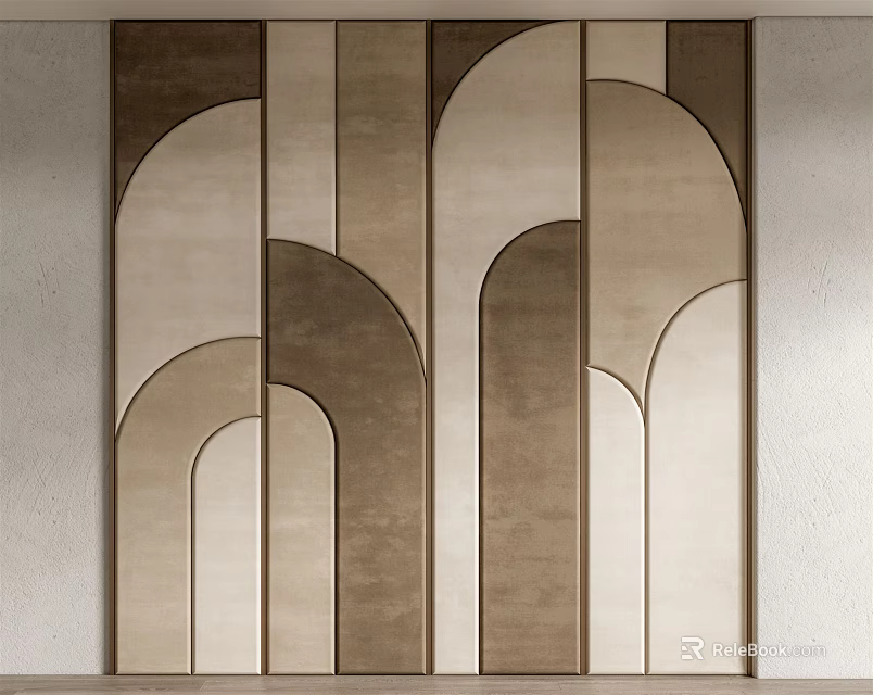 Modern Arched Wall Panel Design With Neutral Tones And Curved Patterns 3d model 