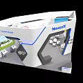 Neusoft Modern Exhibition Booth Design With White Blue Accents And Display Screens