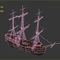 Wooden Sailing Ship Model With Multiple Masts And White Sails As Water Transportation