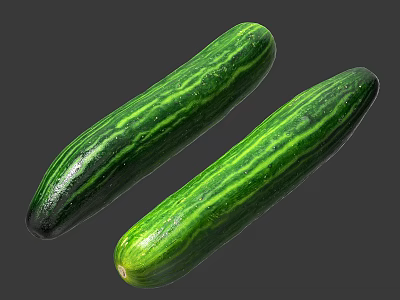 Two Fresh Green Striped Cucumbers Healthy Vegetables for Daily Salads 3d model