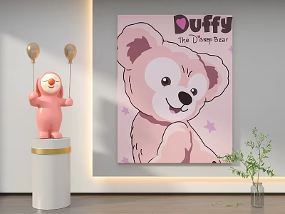 Pink Duffy The Disney Bear Decorative Scene With Artwork Balloons Stand And Plant 3d model