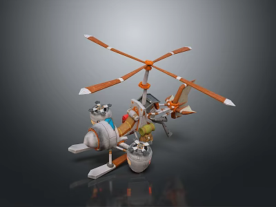 Colorful 3D Model Helicopter Toy with Orange Rotors White Parts and Detailed Body 3d model