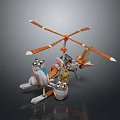 Colorful 3D Model Helicopter Toy with Orange Rotors White Parts and Detailed Body