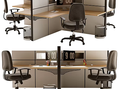 Modern Office Desk With Partition Office Chair Computer And Accessories 3d model