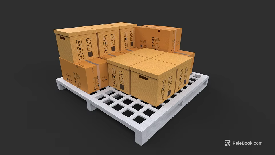 Weapon Storage Boxes Stacked On White Pallet For Logistics Handling 3d model 