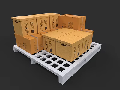 Weapon Storage Boxes Stacked On White Pallet For Logistics Handling 3d model