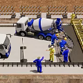 Road Infrastructure Construction Site With Concrete Mixer Truck Workers And Paving Pavement