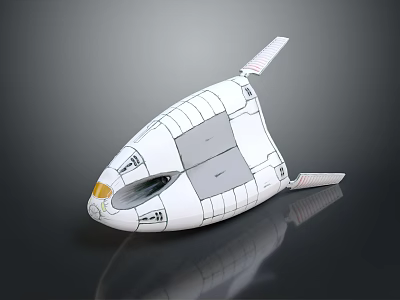 White Spacecraft Model With Window And Structural Lines On Dark Background 3d model