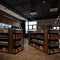Supermarket Interior with Shelves Stocked Various Groceries and General Merchandise Products