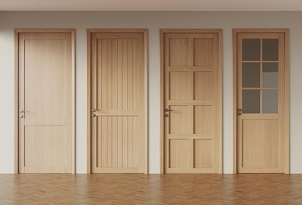 Japanese style wooden door single door glass door 3d model