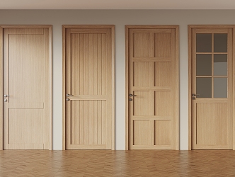 Japanese style wooden door single door glass door 3d model