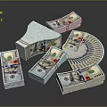 Neatly Stacked Bundled And Fanned US Dollar Banknotes On Black Background