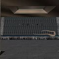 Modern Sales Office Building Design With Glass Curtain Wall Lawn And Steps