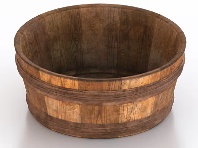 Ceramic Barrel Shaped Vessel With Round Body And Wooden Patterned Surface 3d model