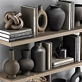 Stylish Decorative Ornament Combination Featuring Vases Books And Minimalist Shelves In Neutral Tones