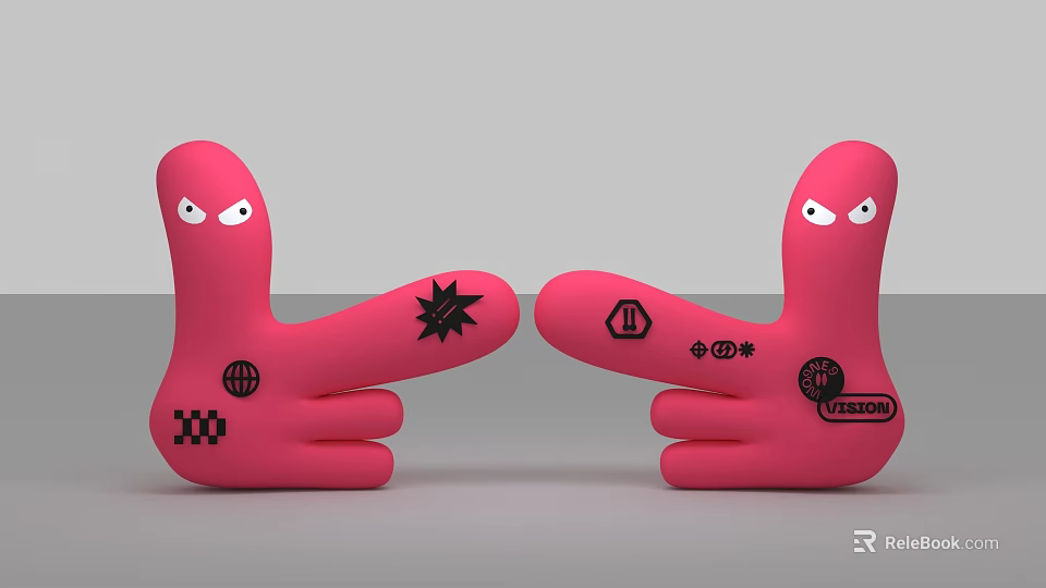 Pink Cartoon Finger Shaped Event Entrance Gate With Eyes And Black Designs 3d model 