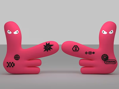 Pink Cartoon Finger Shaped Event Entrance Gate With Eyes And Black Designs 3d model